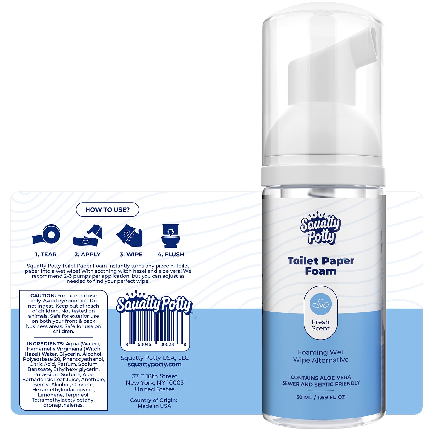 Squatty Potty Toilet Tissue Paper Foam Instant Wet Wipe Alternative - 2 Pack, 50 ml, 1.69 Fl Oz