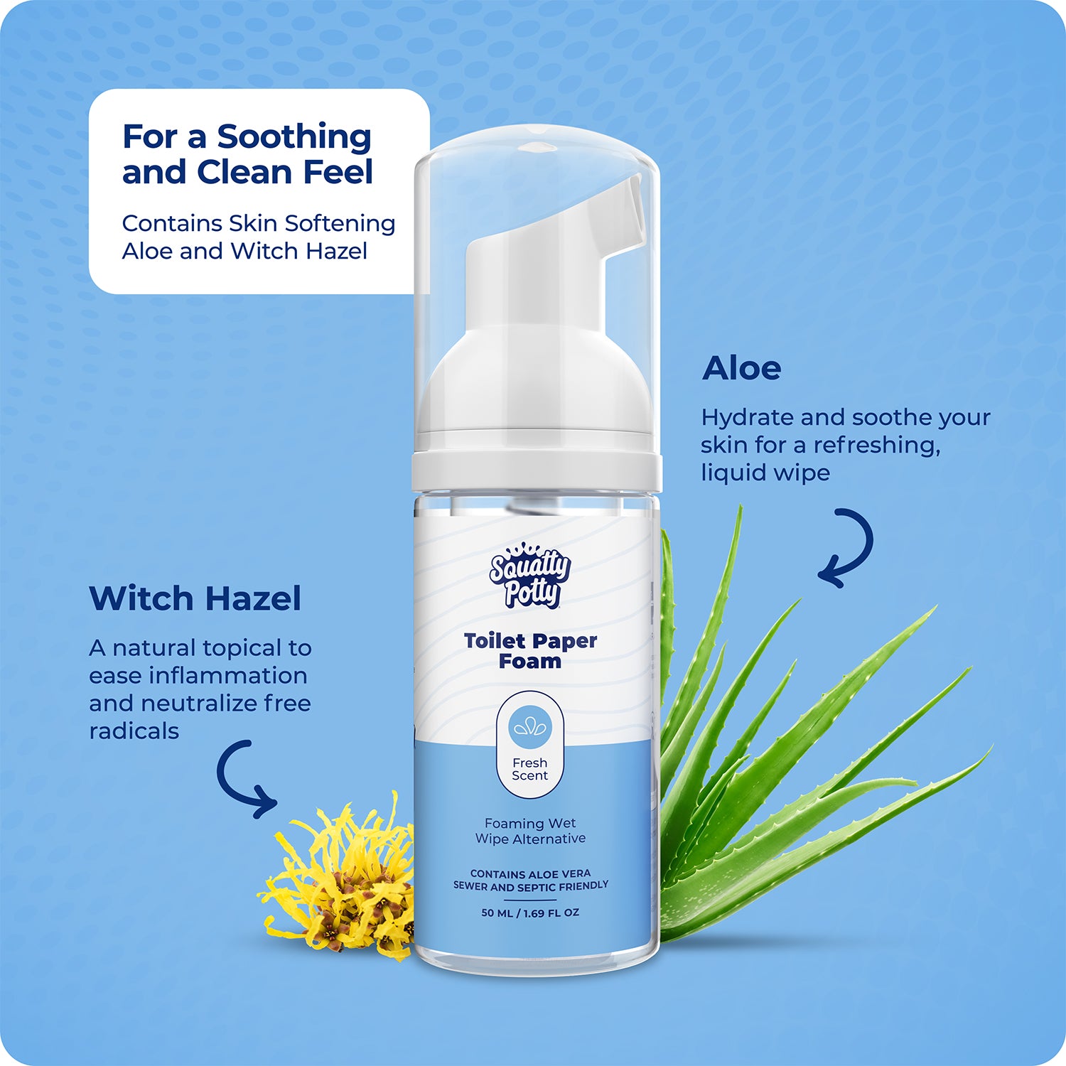 Squatty Potty Toilet Tissue Paper Foam Instant Wet Wipe Alternative - 2 Pack, 50 ml, 1.69 Fl Oz